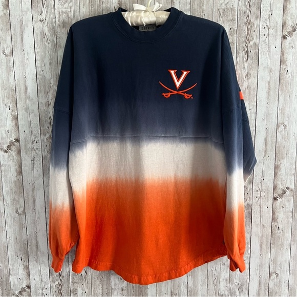Women's Navy Virginia Cavaliers Ombre Long Sleeve Dip-Dyed Spirit Jersey Small - Picture 1 of 4